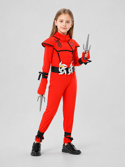 Ninja Cosplay Costume, Red Hooded Jumpsuit Costumes detail