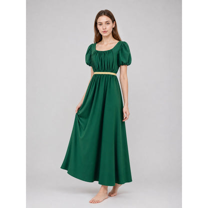 Bridgerton-Style Dress with Belt, Green