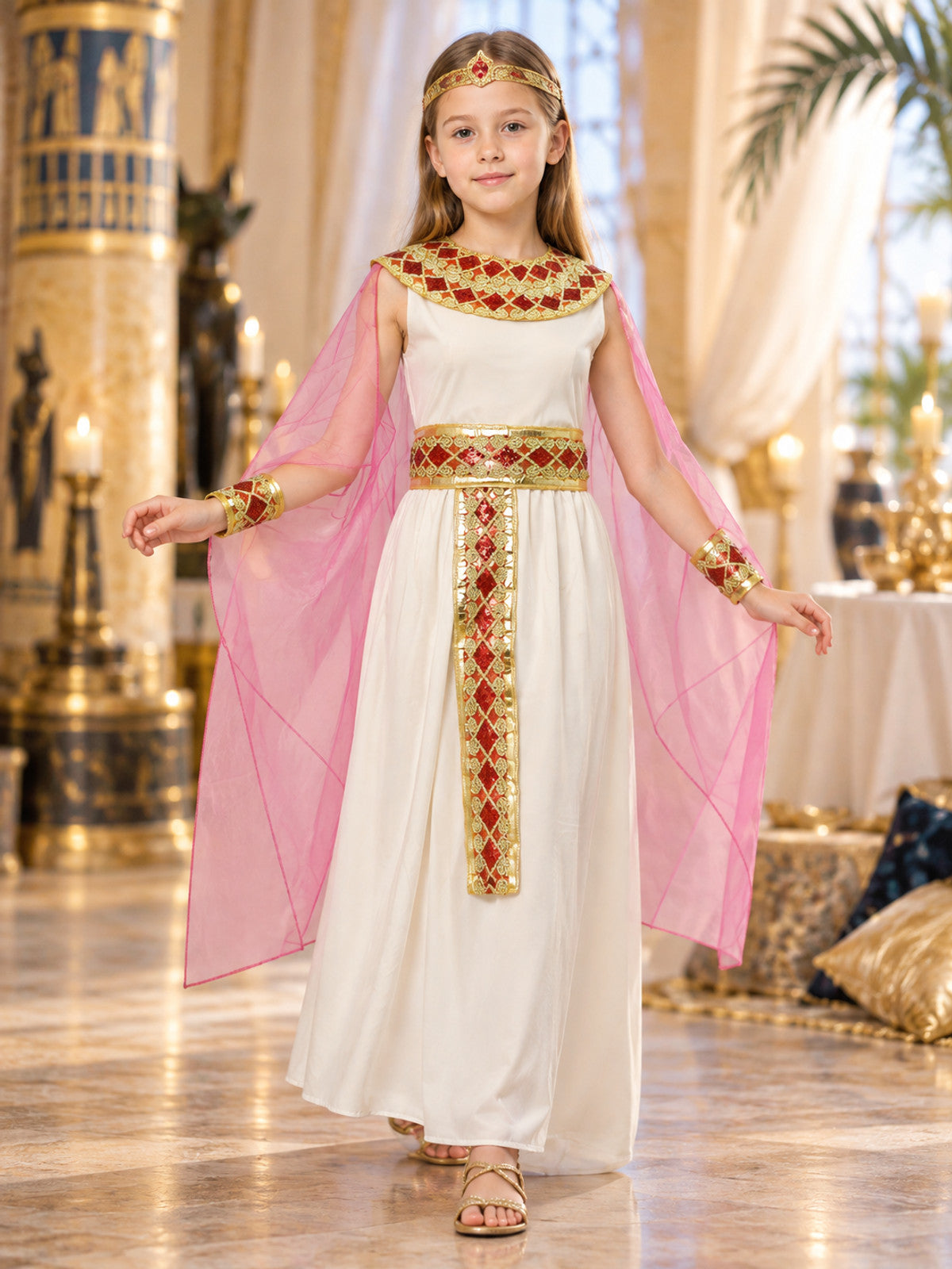 Egyptian-Style Carnival Costume, White with Cape