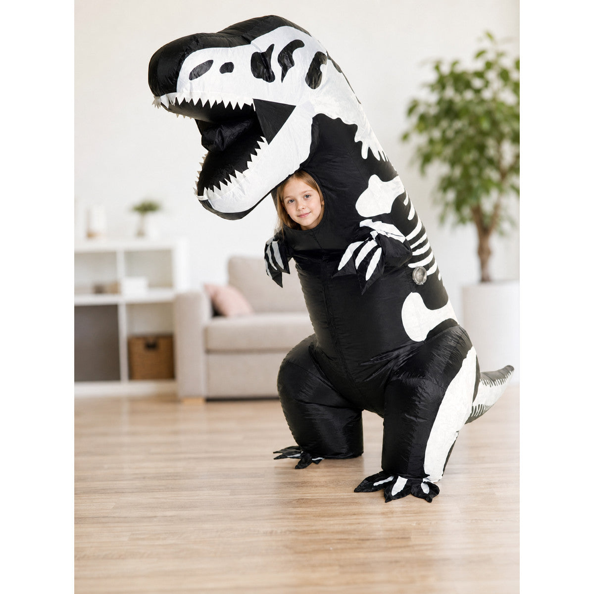 Inflatable T. rex Costume, Black and White, One Size lifestyle view