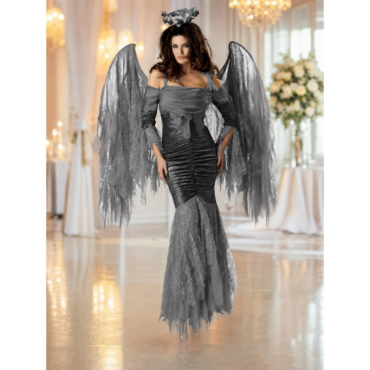 Gothic character costume with wings and a fishtail skirt