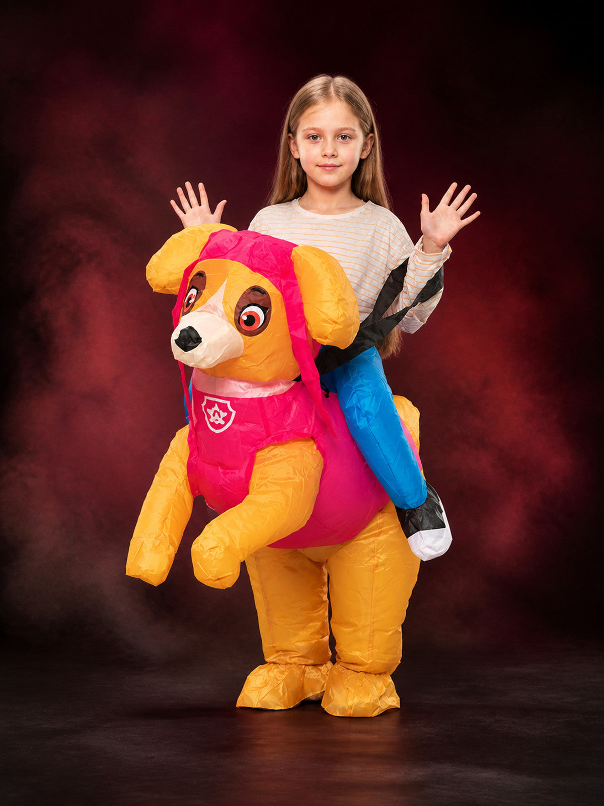 Cartoon Dog Inflatable Bodysuit, Orange Yellow with Pink Vest - Funny Halloween