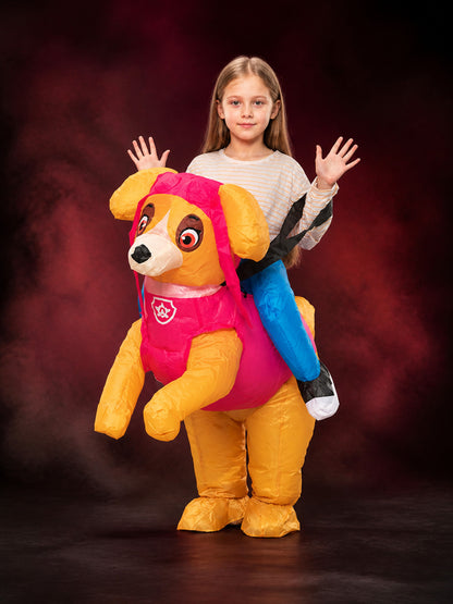 Cartoon Dog Inflatable Bodysuit, Orange Yellow with Pink Vest - Funny Halloween