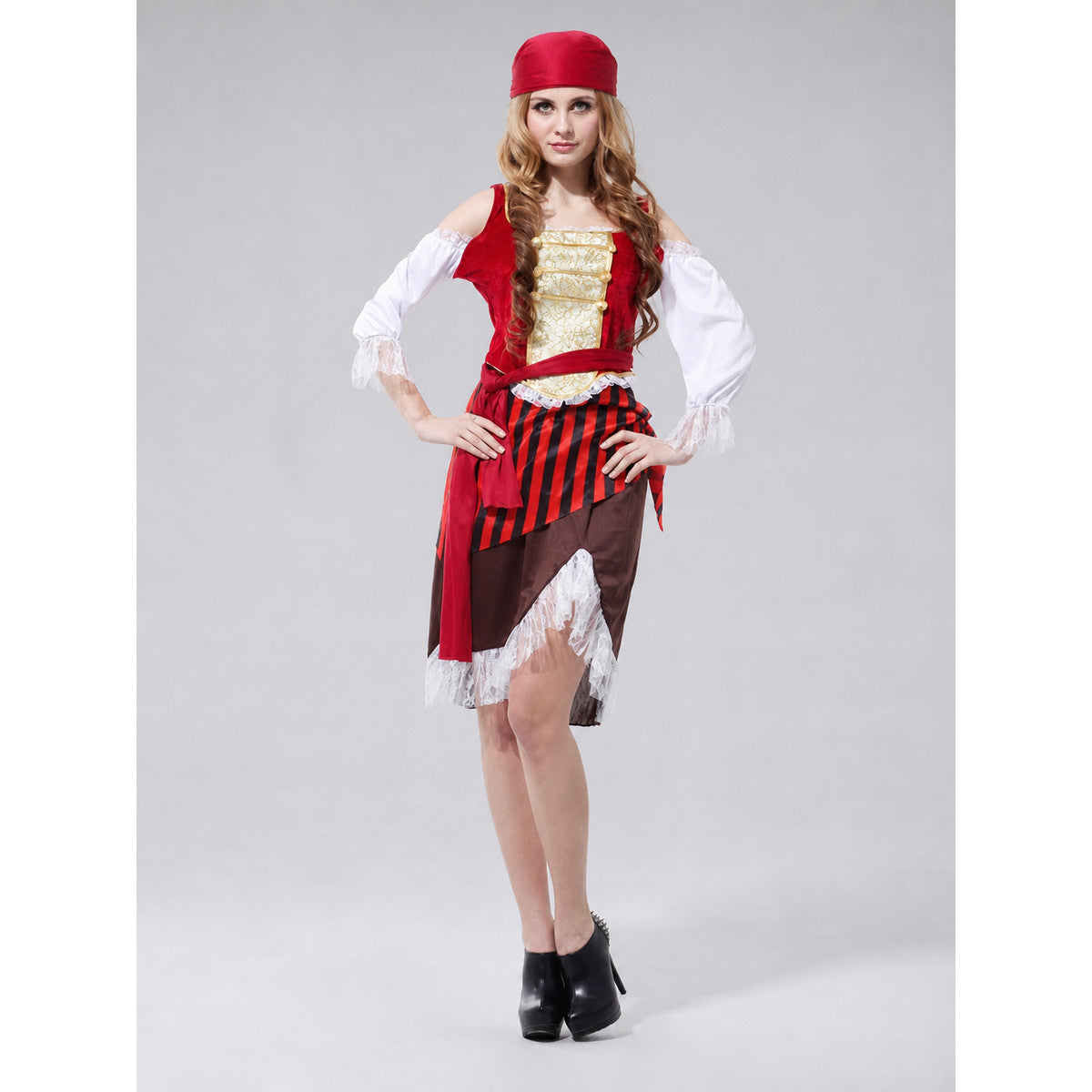 Pirate costume with skirt and top on-model walking view