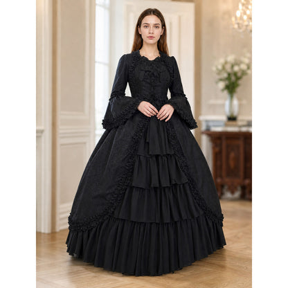 Gothic Victorian Dress with Sleeves and Ruffles