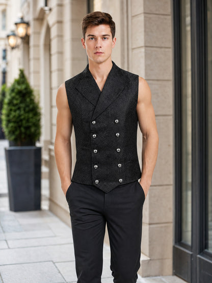 Double-Breasted Vest with a Jacquard Pattern for a Standout Look lifestyle view