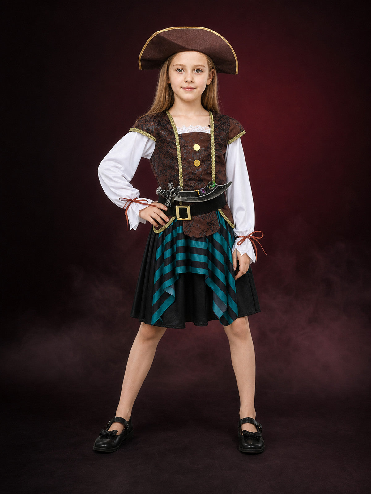 Kids Pirate Captain Costume Set with Striped Skirt, Vest, Hat and Belt main product view