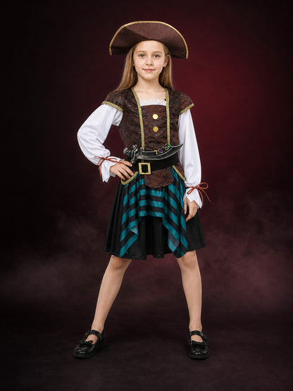 Kids Pirate Captain Costume Set with Striped Skirt, Vest, Hat and Belt main product view