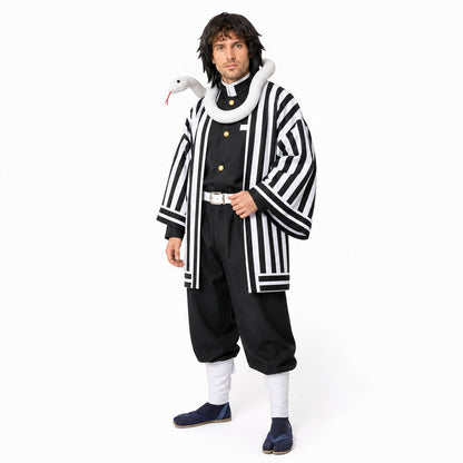 Obanai Iguro Cosplay Costume with Striped Kimono and Wig Costume Wigs detail