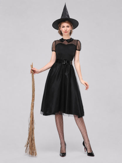 Witch Costume Dress for Cosplay with a Full Skirt and Belt