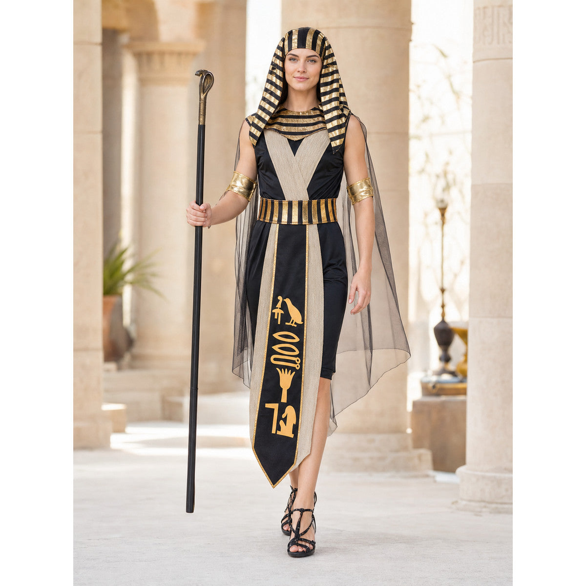 Egyptian Pharaoh Costume with Staff for Cosplay lifestyle view