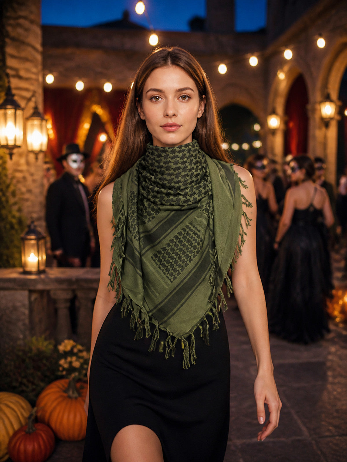 Women's Tactical Scarf with Fringe, Geometric Camo Print Square Bandana for