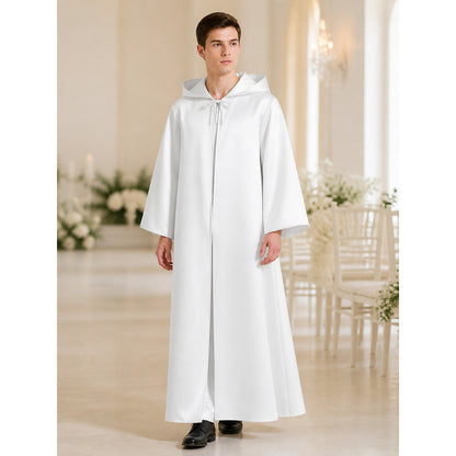 White Hooded Carnival Cloak for Halloween and Cosplay lifestyle view