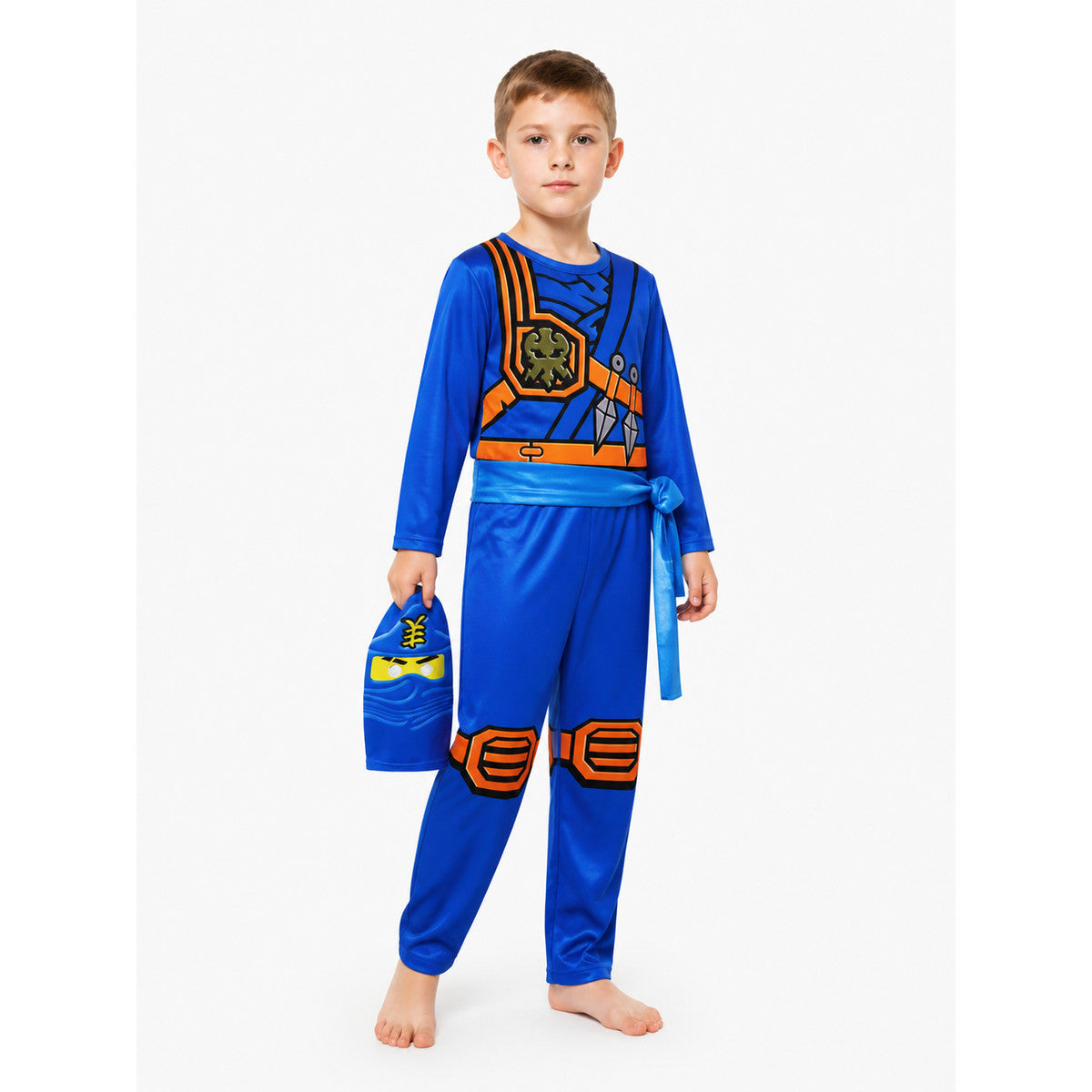 Blue Ninja Jumpsuit with Mask and Orange Belt Costume Masks detail