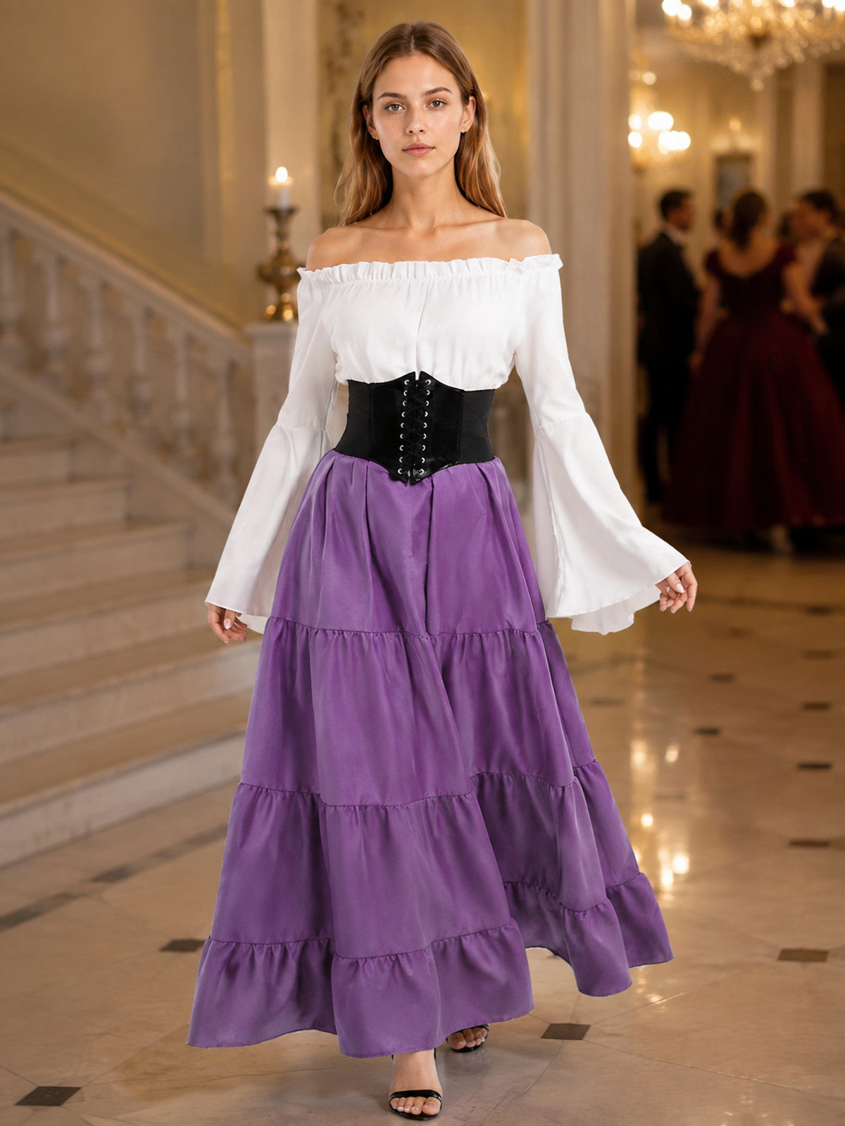 Dress with a Corset, Tiered Skirt, and Ruffles lifestyle view