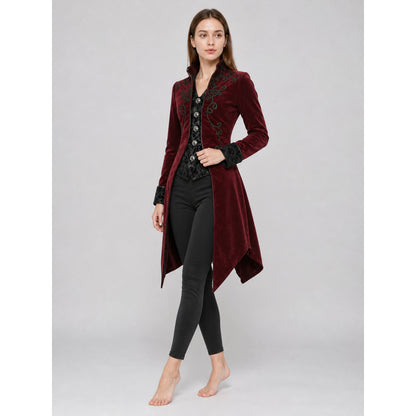 Embroidered Tailcoat, Burgundy with Black
