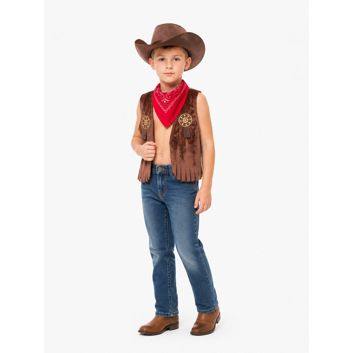 Cowboy Costume with Vest, Hat, and Bandana for Halloween Costume Headwear detail