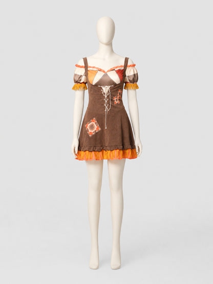 Halloween Witch Costume with Red Plaid and Fringe Costumes detail