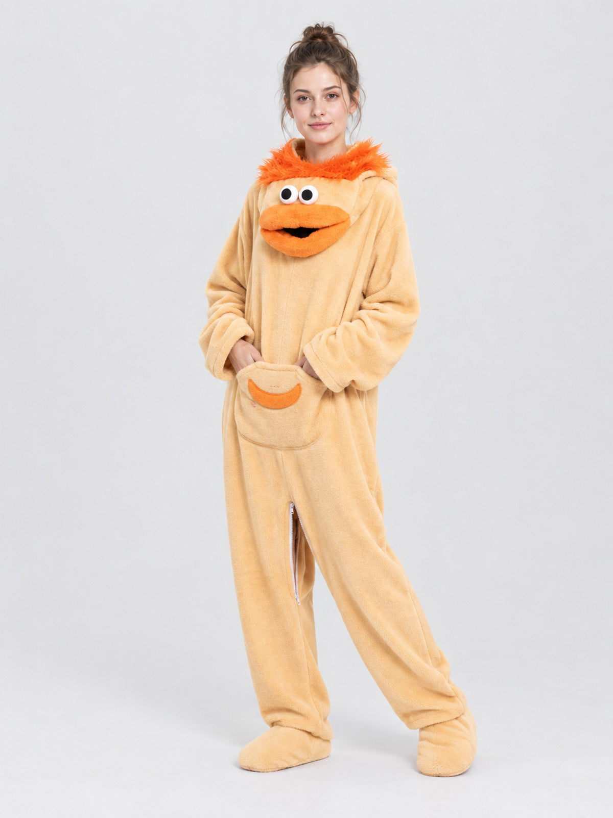 Fleece Pajama Jumpsuit with a Puffy Cartoon Face