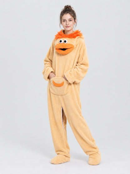 Fleece Pajama Jumpsuit with a Puffy Cartoon Face