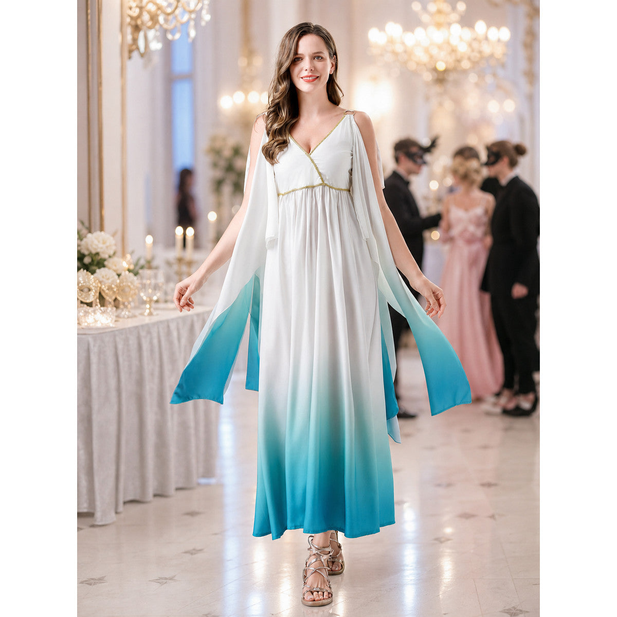 Long Gradient Cosplay Dress with Draped Details