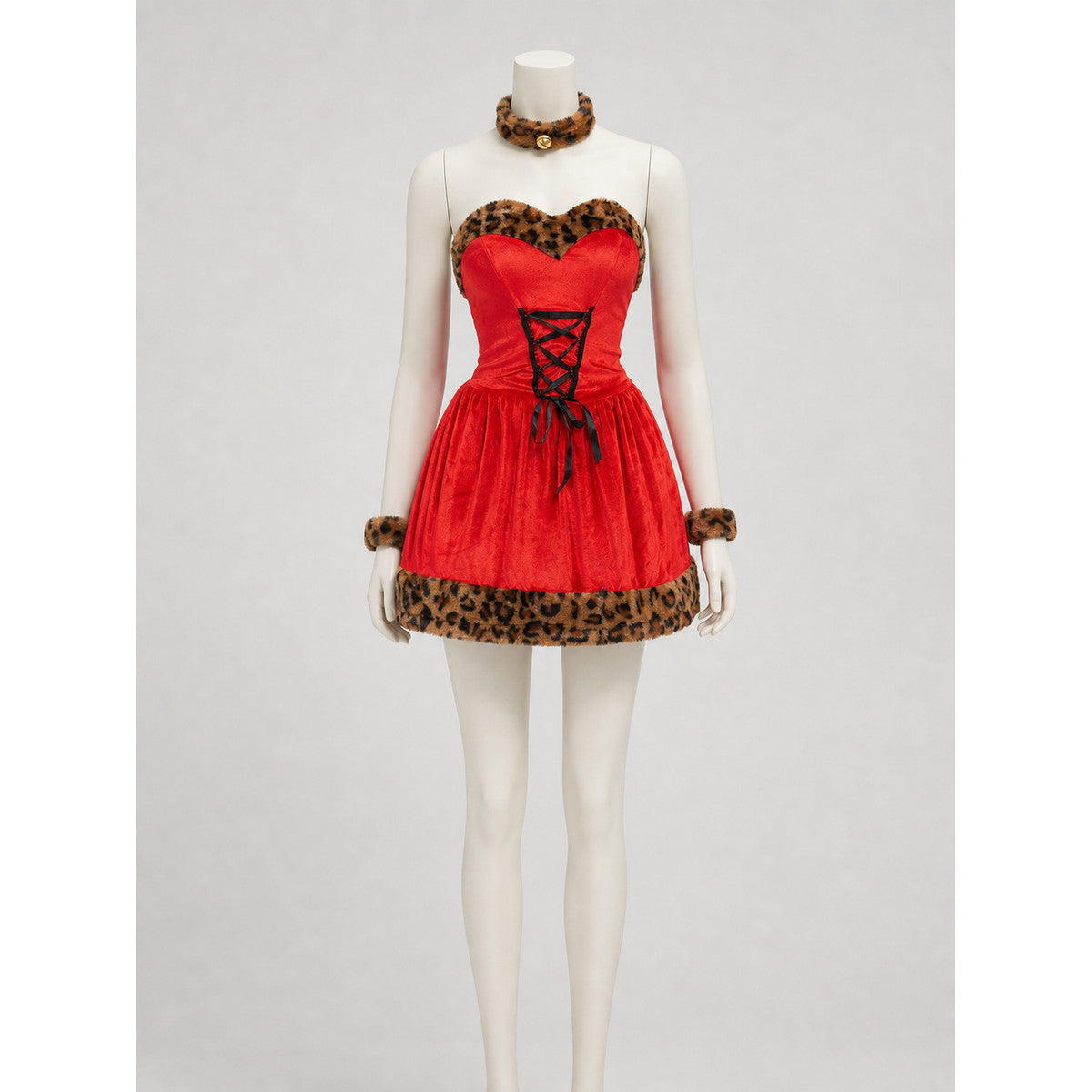 Cosplay costume dress with leopard-print trim