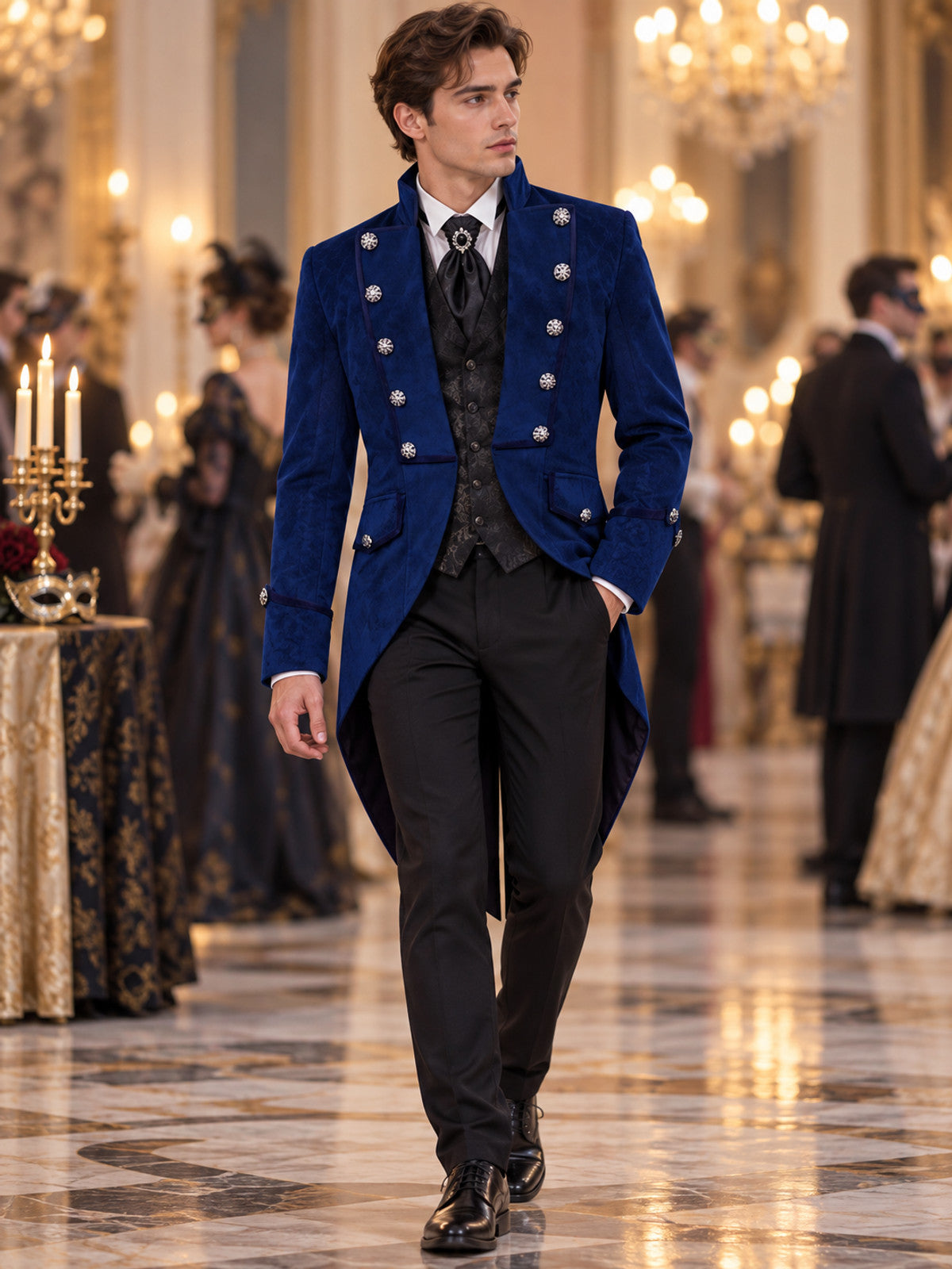 Dark Navy Double-Breasted Tailcoat with Metal Buttons