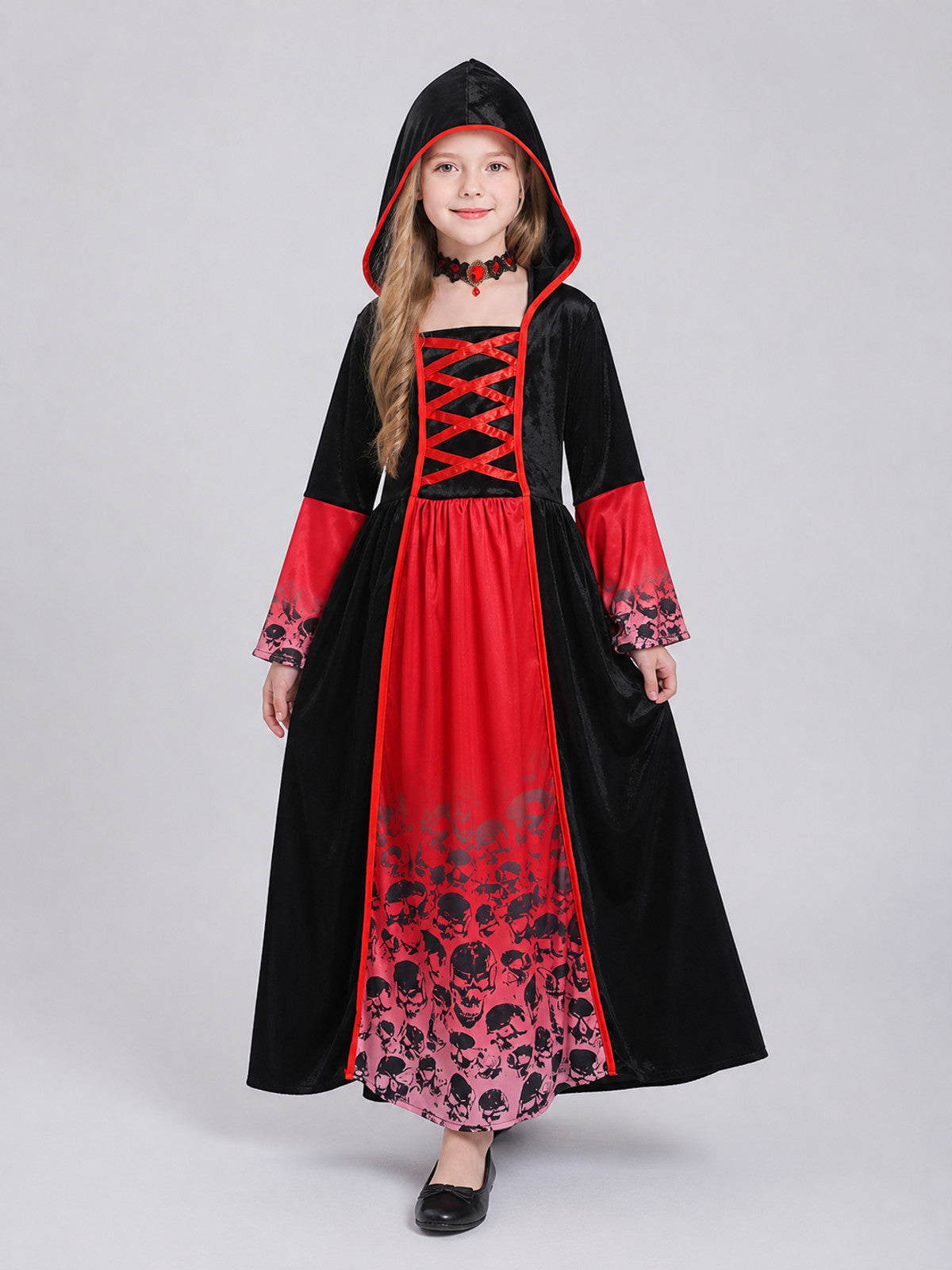 Children's Witch Costume Dress with Skulls and Hood Costume Dresses detail