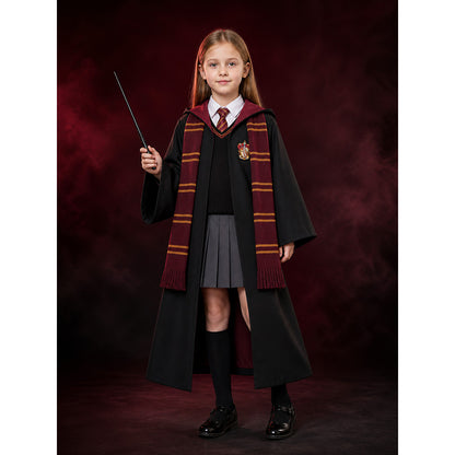 Kids Wizard Robe Costume Set, Hooded Cloak With Tie, Scarf, Wand, Shirt, Skirt main product view