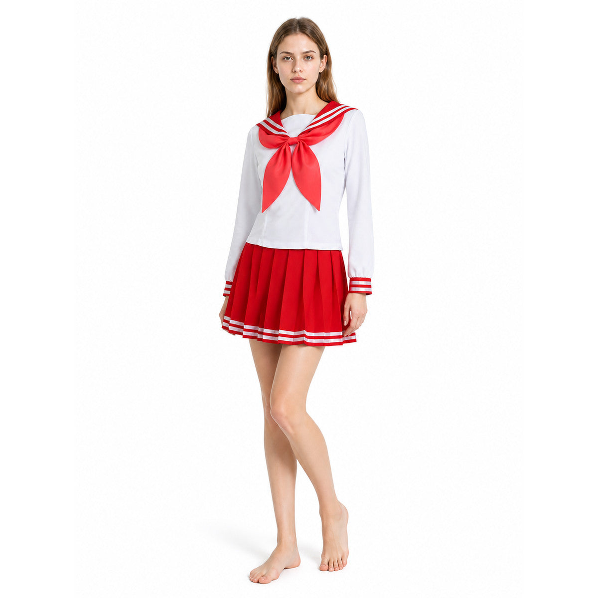 White and Red Sailor Cosplay Costume with Bow and Skirt Costume Accessories detail