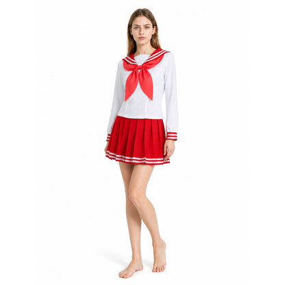 White and Red Sailor Cosplay Costume with Bow and Skirt Costume Accessories detail