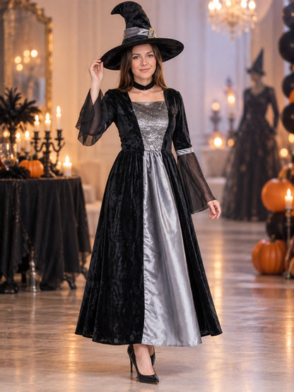 Witch Costume with Long Dress and Pointed Hat