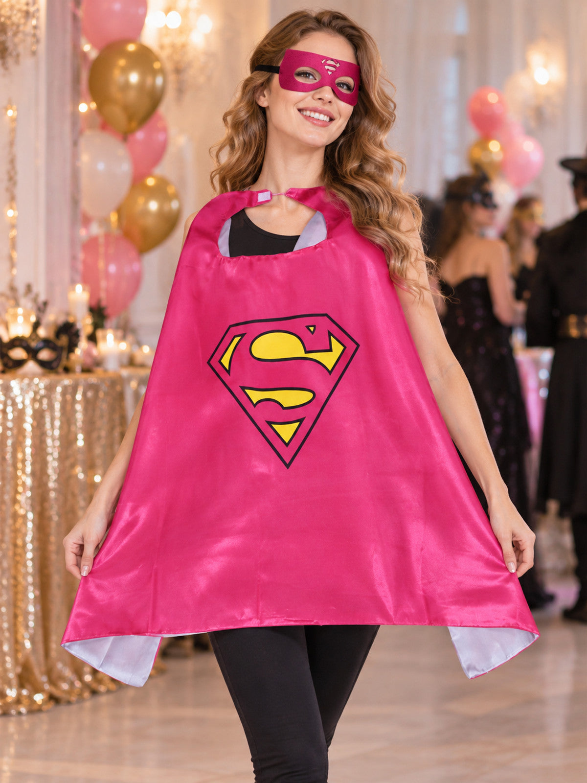Superhero Cape with Mask, Bright Pink