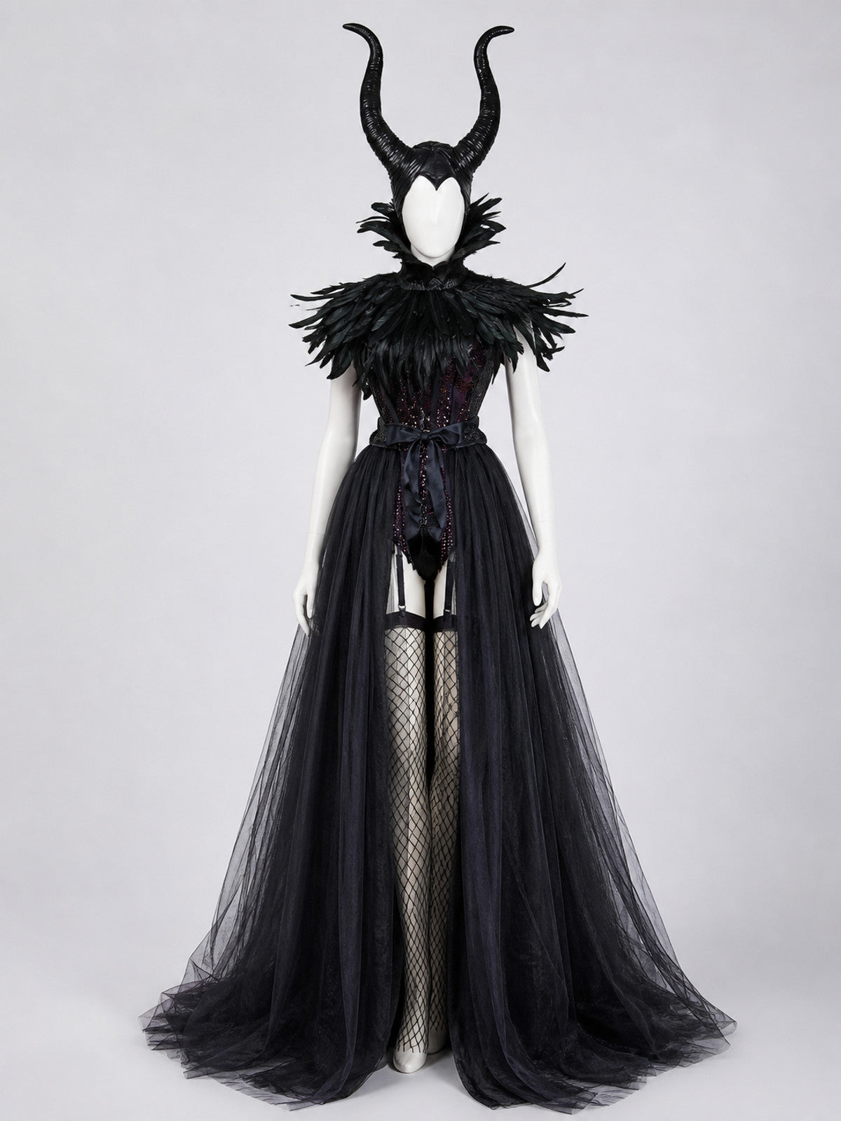 Character Costume: Black Corset Dress, Horns, Scepter Costume Dresses detail
