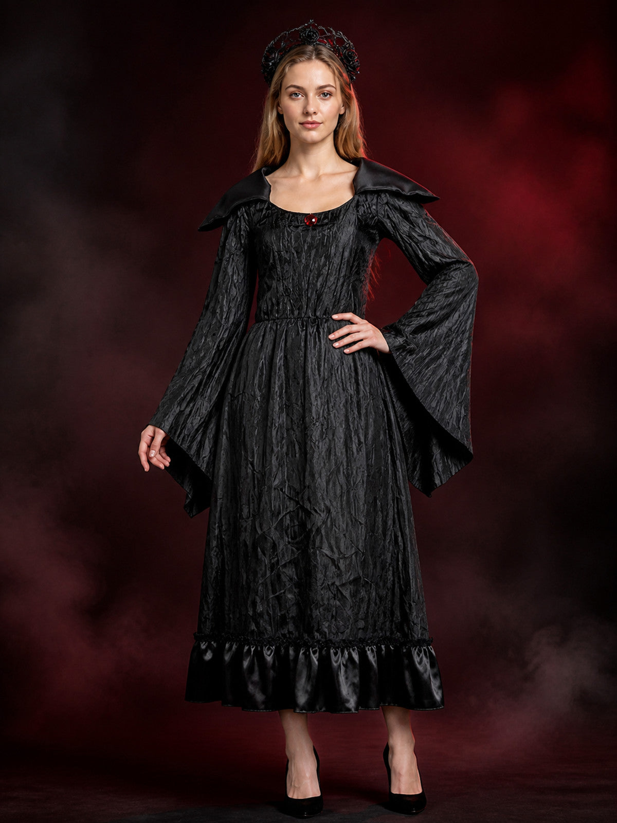 Witch Costume with Red Brooch for Halloween main product view