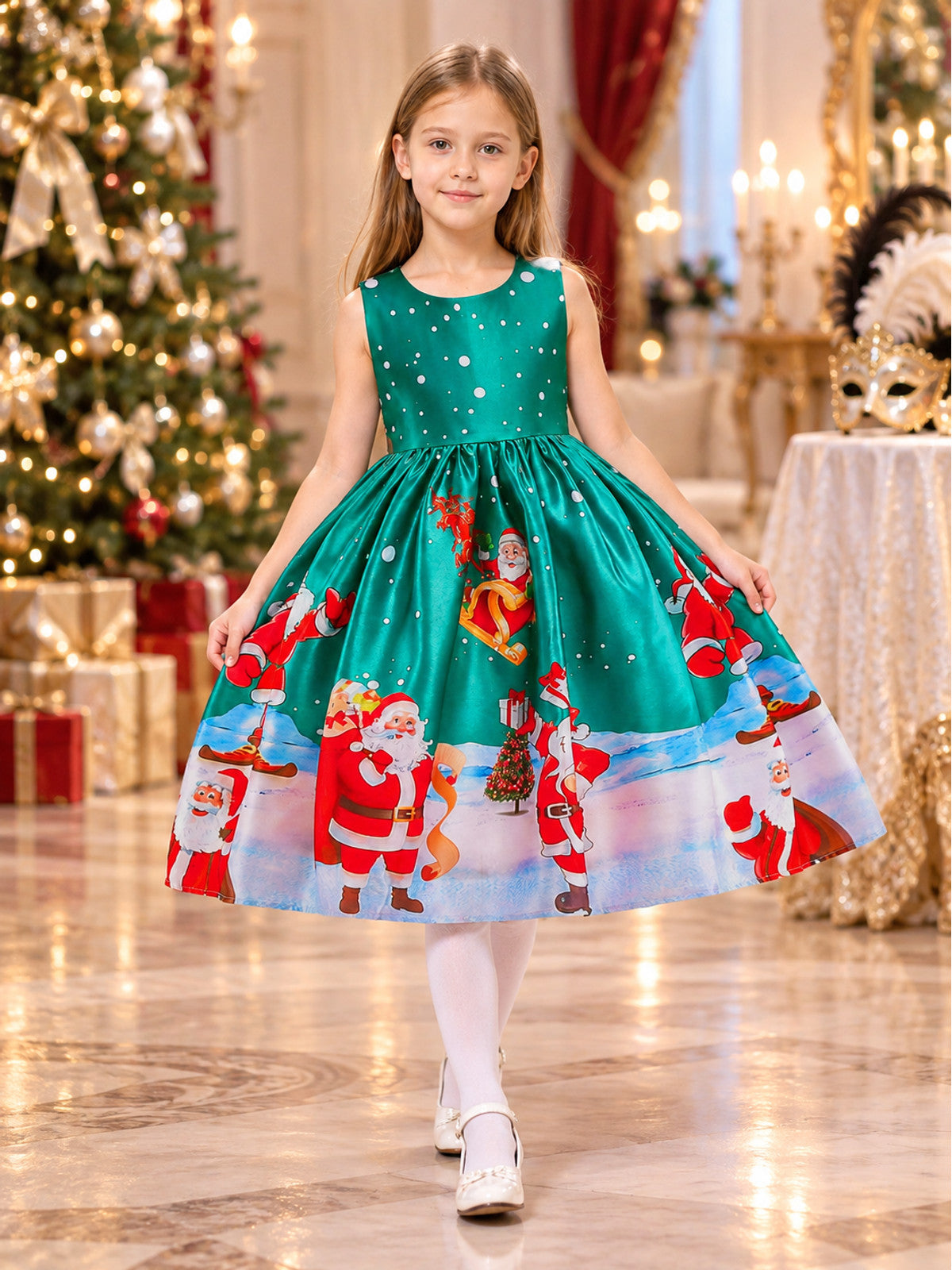 Children's Holiday Dress with Christmas Print