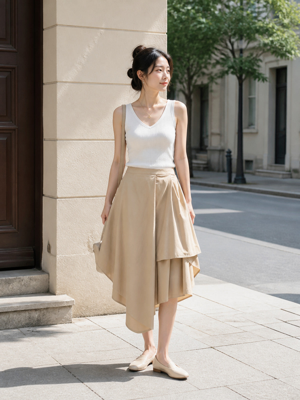 Women's Asymmetrical A-Line Skirt with a High Waist