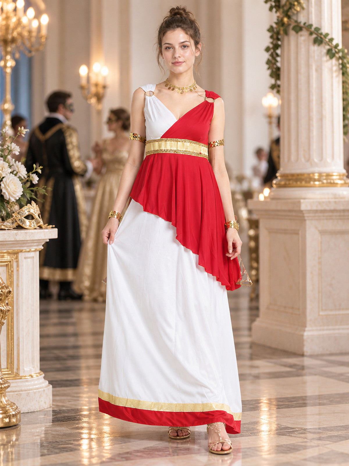 Carnival Dress with Red Asymmetrical Draping