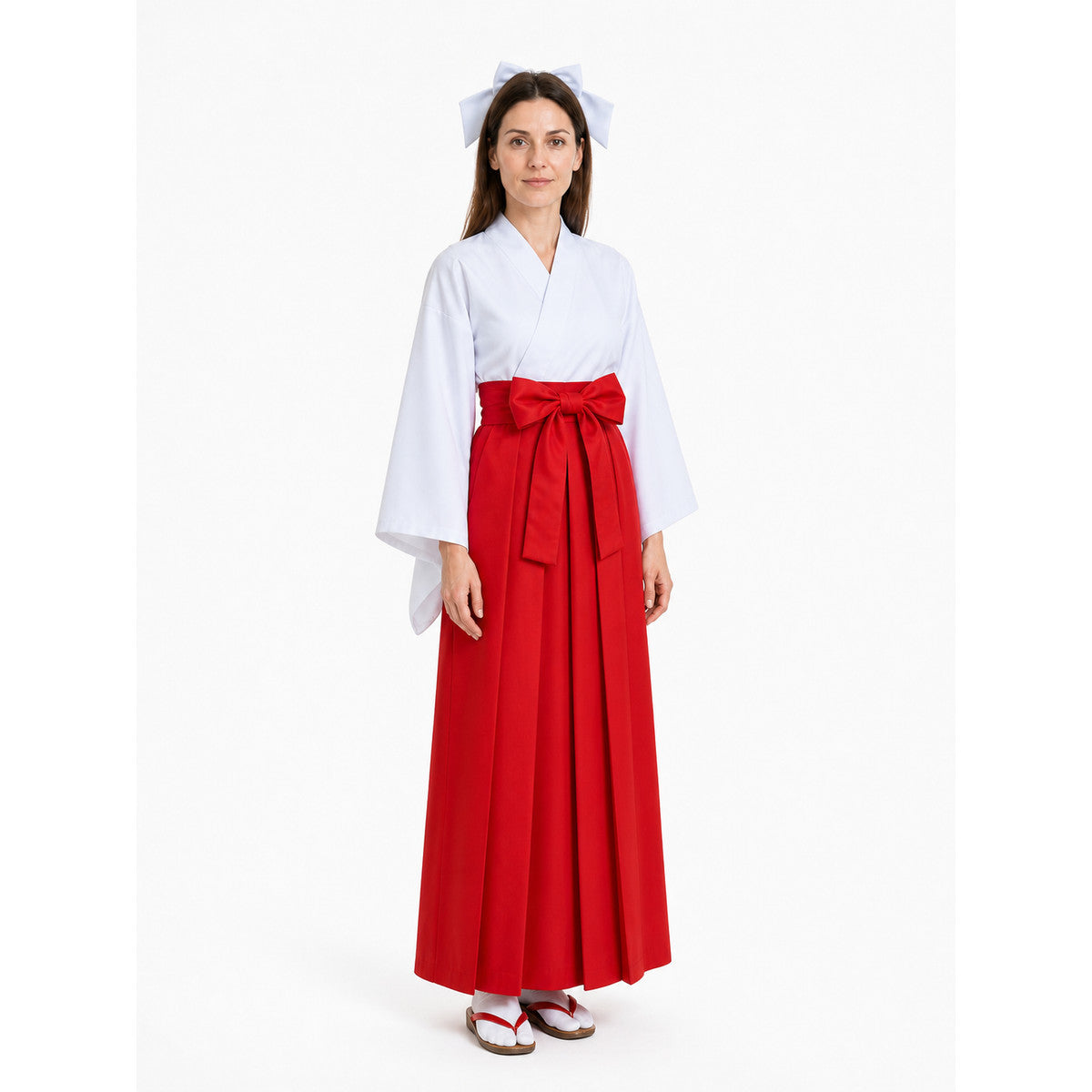 Iori Utahime Cosplay Costume with White Kimono-Style Jacket and Red Skirt Costumes detail
