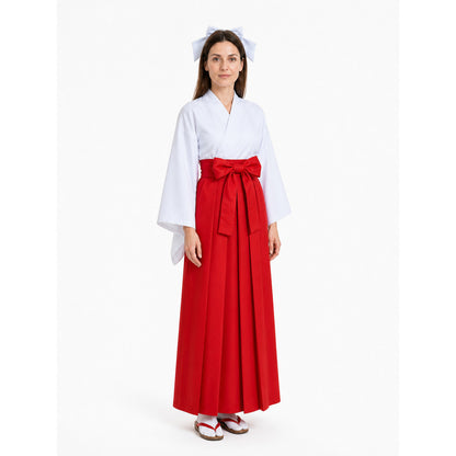 Iori Utahime Cosplay Costume with White Kimono-Style Jacket and Red Skirt Costumes detail
