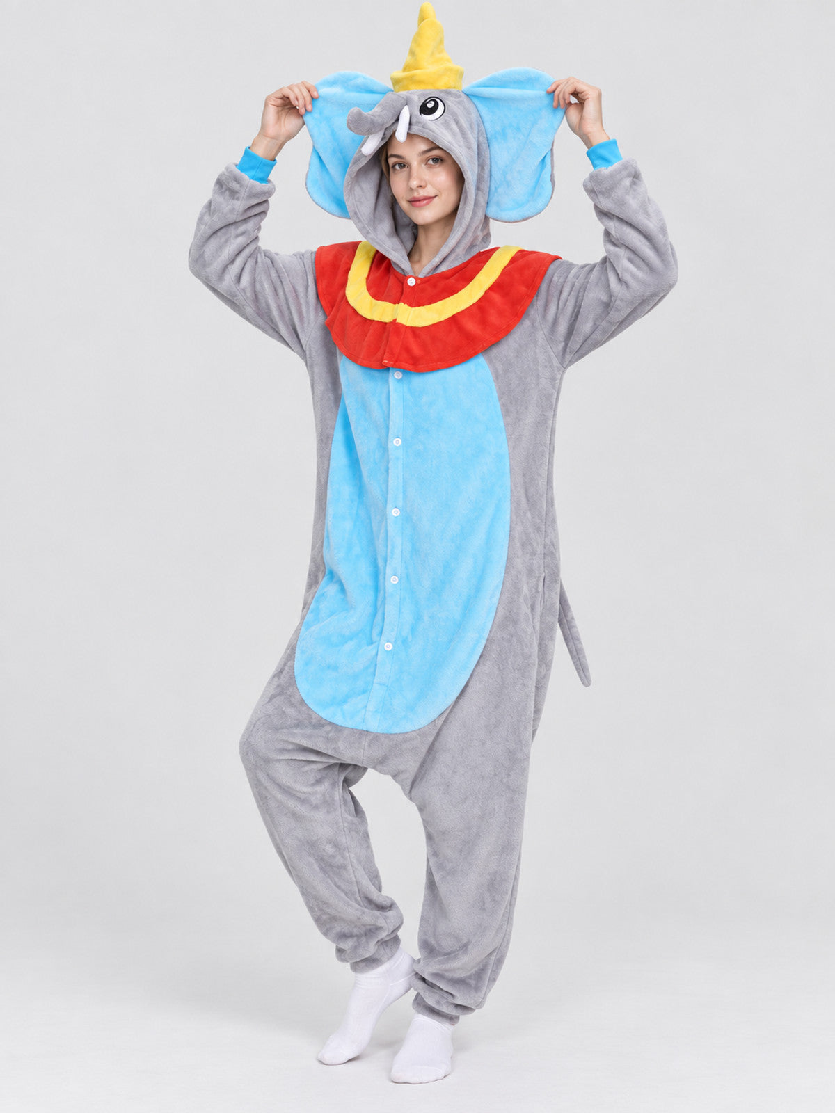 Gray Flannel Elephant Hooded Kigurumi Jumpsuit