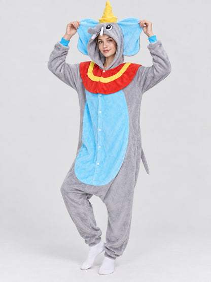 Gray Flannel Elephant Hooded Kigurumi Jumpsuit
