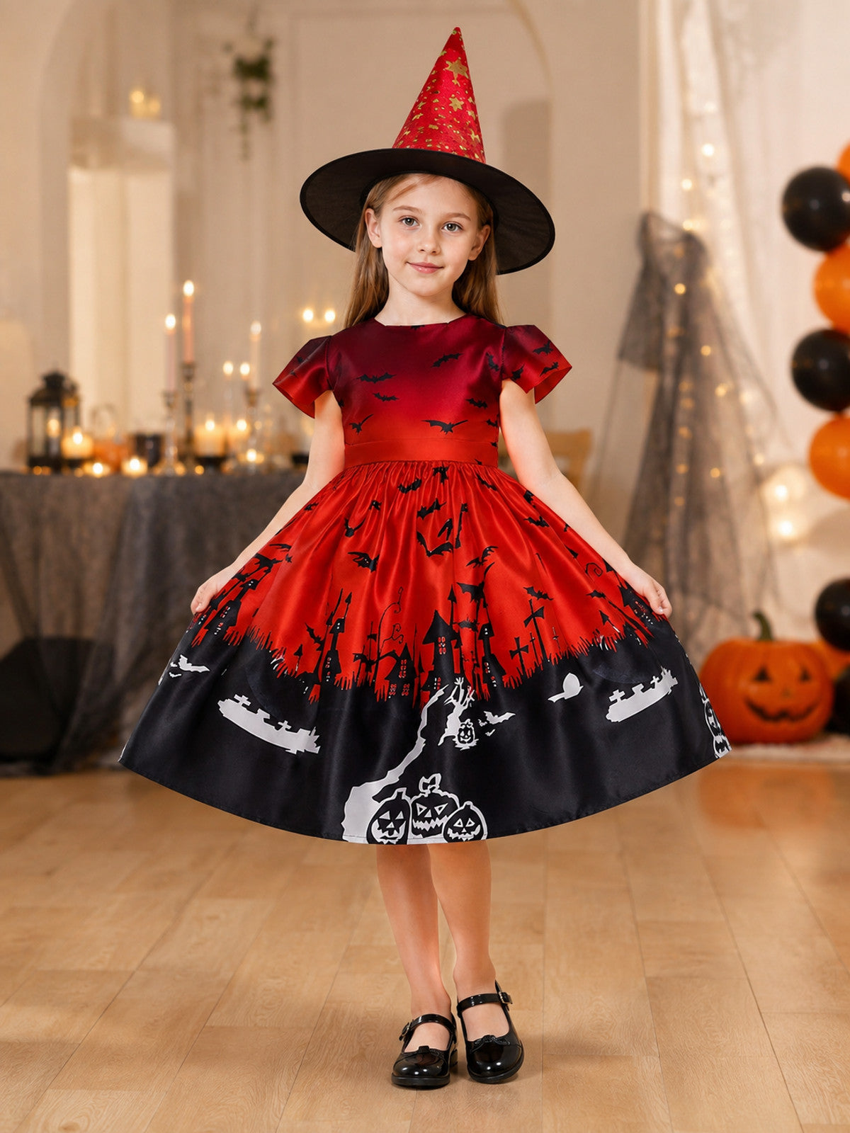 Children's Halloween Costume Dress with Witch Hat lifestyle view