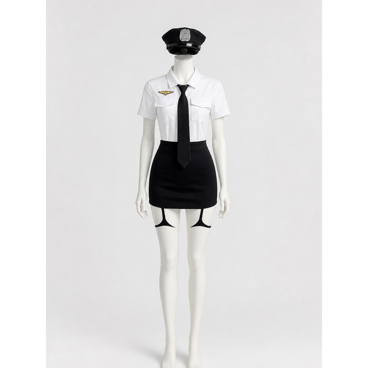 Women's Police Officer Uniform Costume with Short Sleeve and Skirt lifestyle
