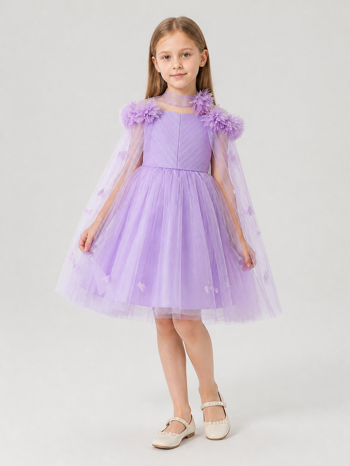 Dressy Girls’ Tulle Dress with Flowers