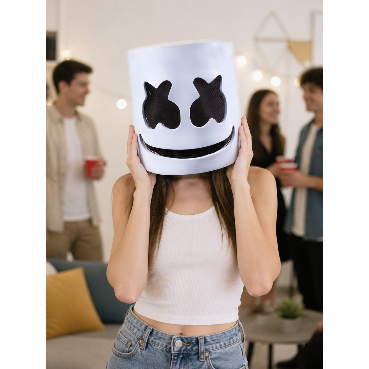 White Carnival Mask with a Black Face for Halloween