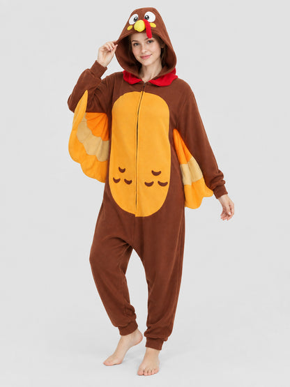 Brown Hooded Pajama Jumpsuit with Wings