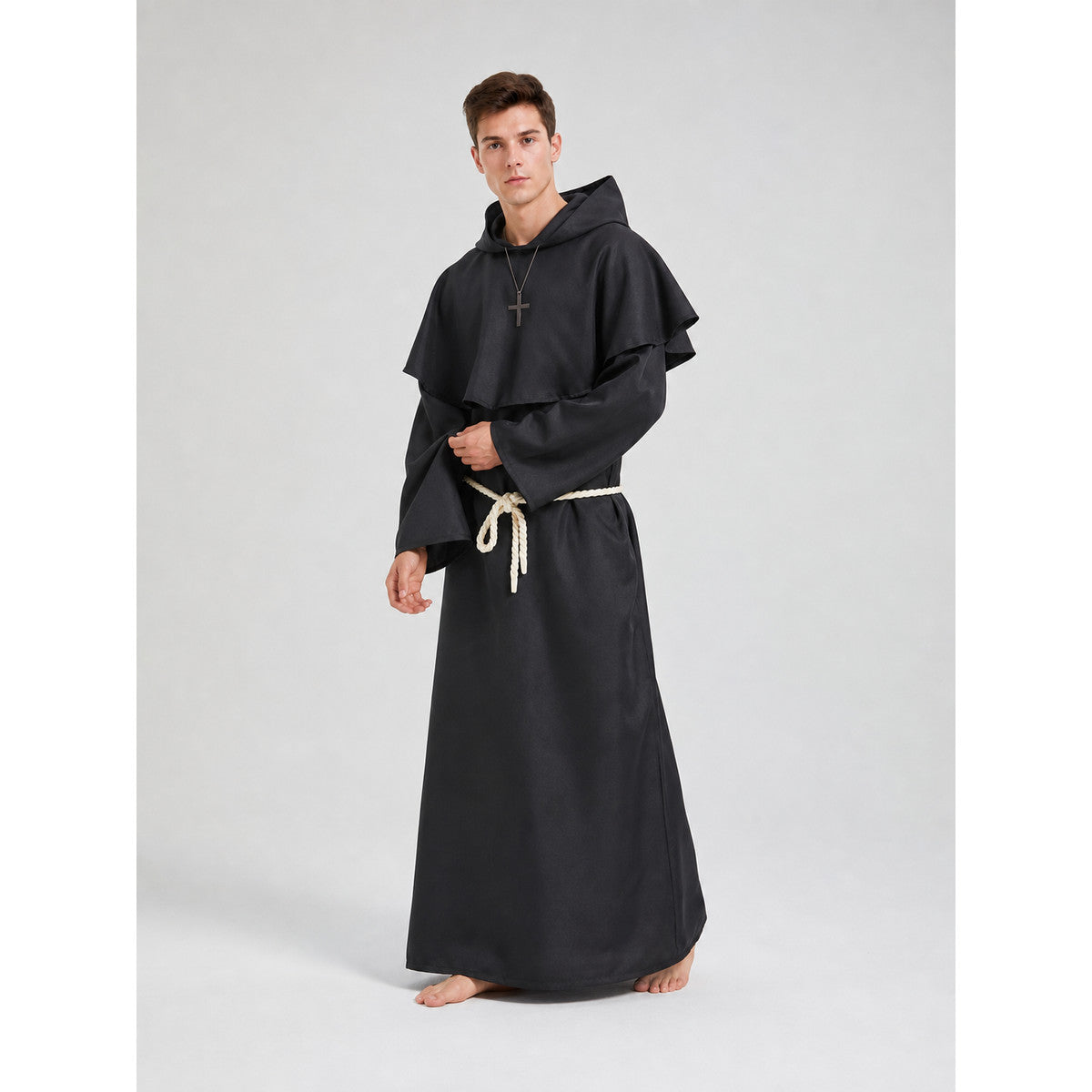 Hooded Monk Costume with Cape and Cross
