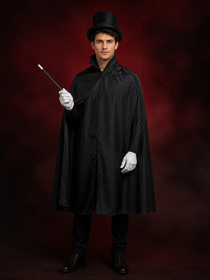 Wizard Halloween Costume Set with Black Cape, Top Hat, Gloves & Magic Wand main product view