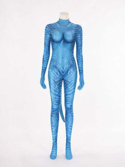 Avatar Blue Alien Bodysuit Costume for Halloween, Full Body Jumpsuit with Tail main product view
